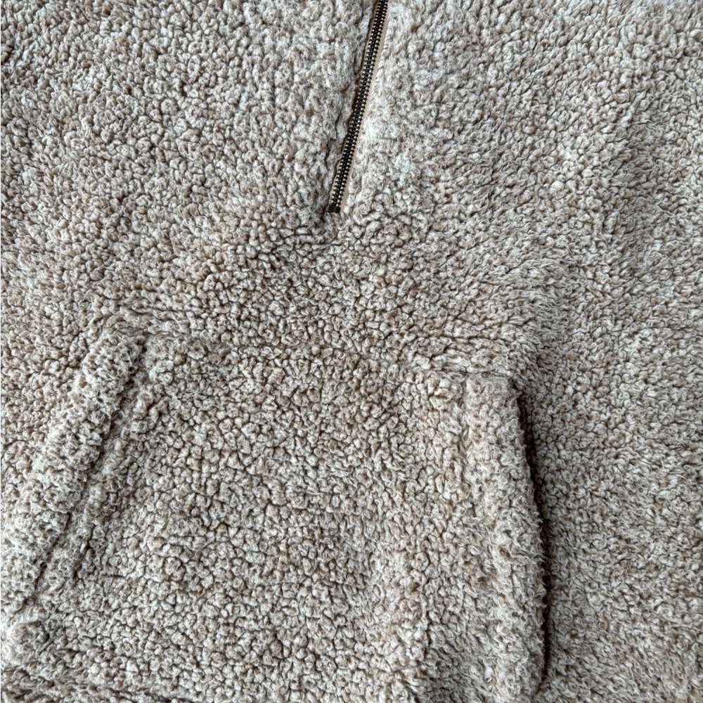 Old Navy Quarter Zip Sherpa Front Pockets Beige Women's Size Small - Picture 2 of 10